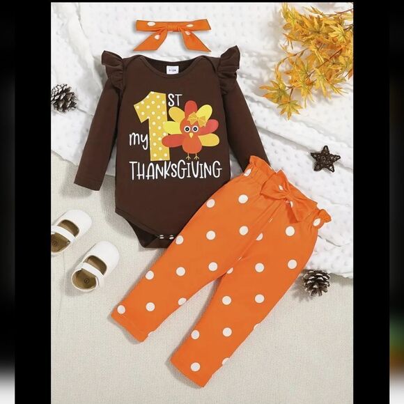 NWT Adorable Baby's First 1st Thanksgiving Turkey Outfit Sz 3-6 Mo - Picture 1 of 8